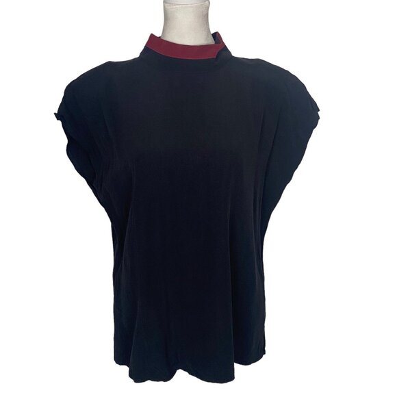 Vtg MARSHA BRANDER Componix Women Blouse Sz 12 Black Mandarin Collar 90s HB-4 - Picture 1 of 11